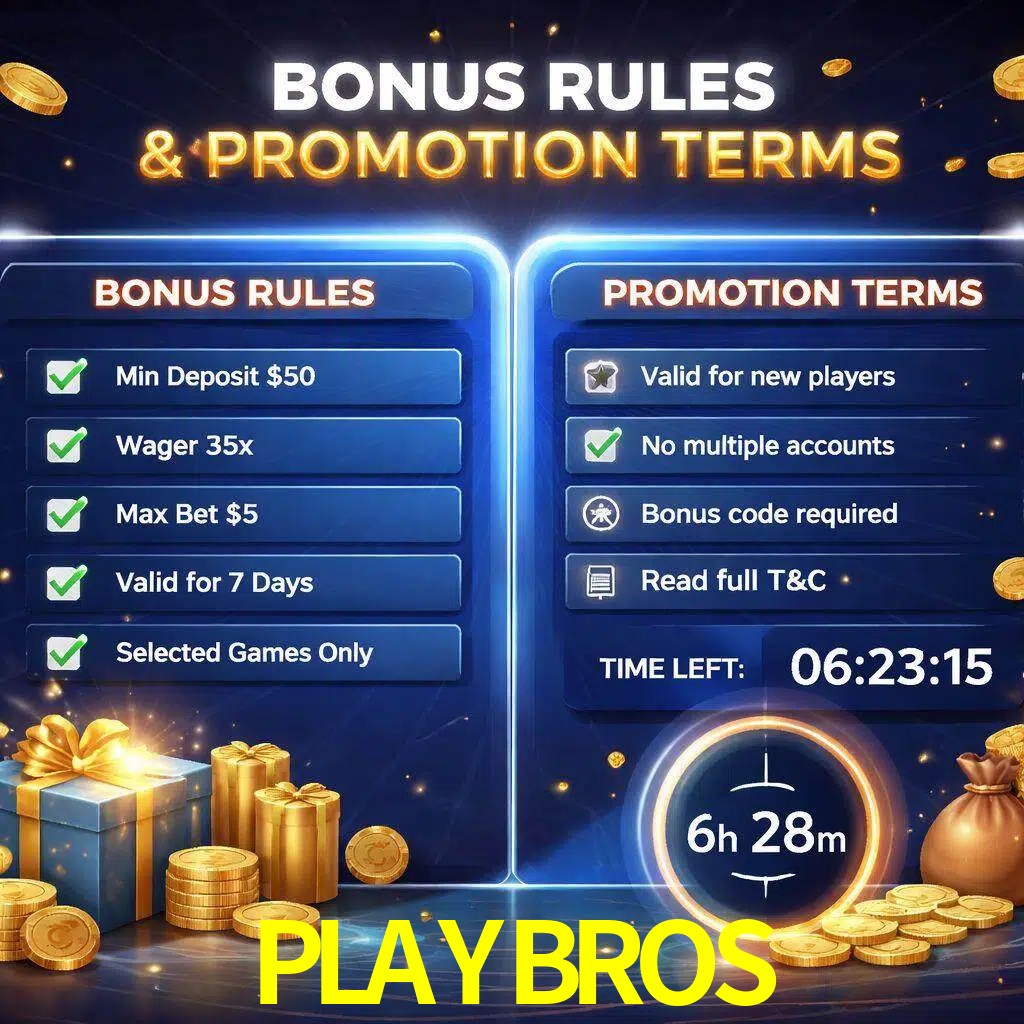 Reglas de promoción PLAYBROS y condiciones de bonos explicadas visualmente